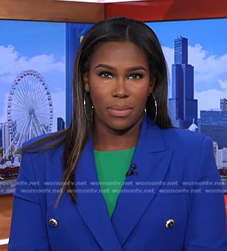 Adrienne Broaddus's blue double breasted blazer on NBC News Daily
