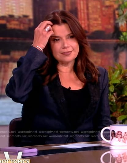 Ana's navy lace trim blazer on The View