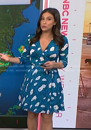 Angie Lassman's blue floral print wrap dress on NBC News Daily