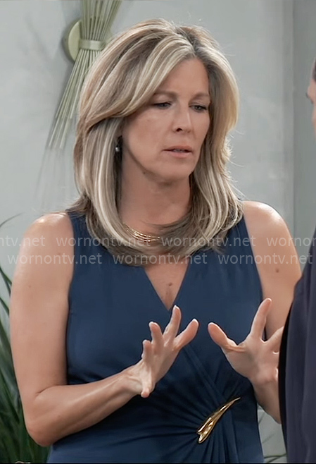Carly's teal sleeveless faux wrap dress on General Hospital