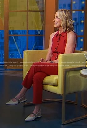 Chris Evert's red vest and pants on Good Morning America