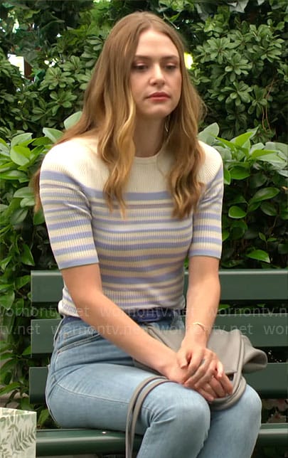 Claire's blue striped knit top on The Young and the Restless