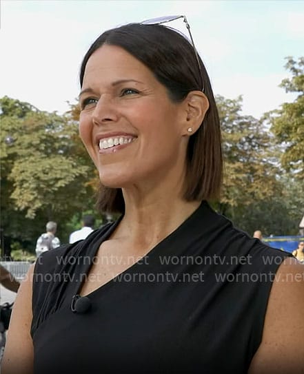 Dana Jacobson's black asymmetric neckline top on CBS Mornings