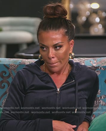 Dolores's navy velour hoodie on The Real Housewives of New Jersey