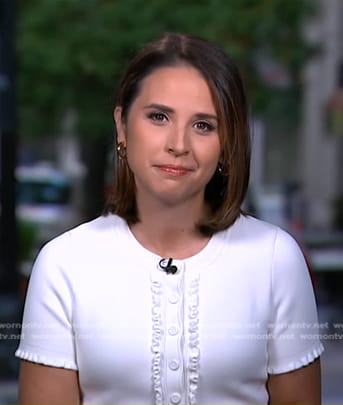Elizabeth's white ruffle trim top on Good Morning America