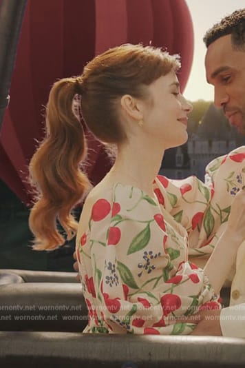Emily's floral print dress on Emily in Paris