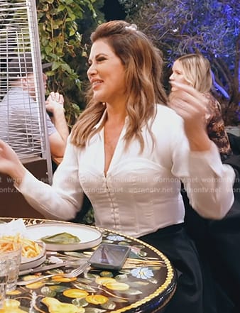 Emily's white corset style shirt on The Real Housewives of Orange County