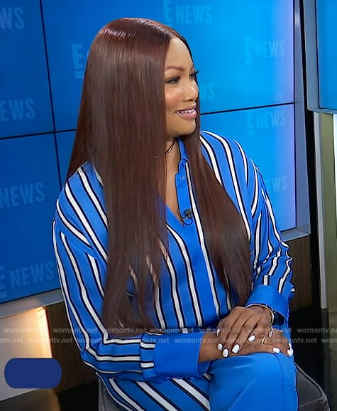 Garcelle's blue stripe shirt and pants on E! News