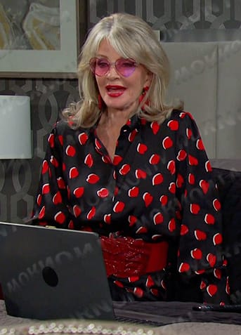 Hattie's black heart print blouse on Days of our Lives