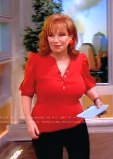 Joy's red puff sleeve top on The View