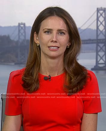 Kate Rooney's red short sleeve dress on NBC News Daily