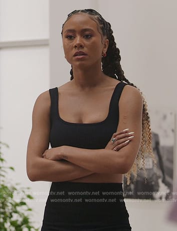 Keisha's black square neck crop top on All American Homecoming