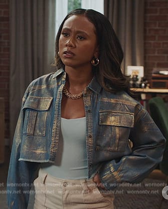 Keisha's metallic cropped jacket on All American Homecoming