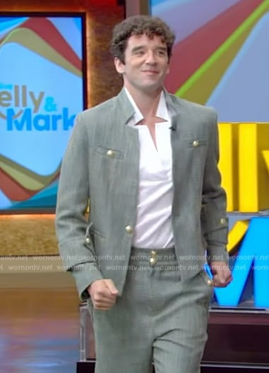 Michael Urie's green tweed blazer and pants on Live with Kelly and Mark
