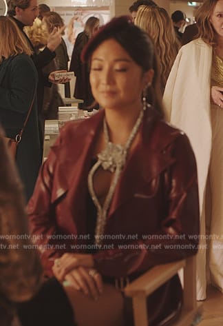 Mindy's black rhinestone halter top on Emily in Paris