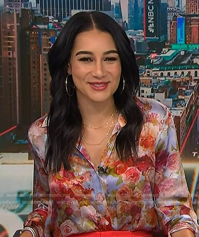 Morgan's floral print blouse and red pants on NBC News Daily