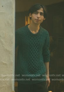 Number 5's green cable knit sweater on The Umbrella Academy