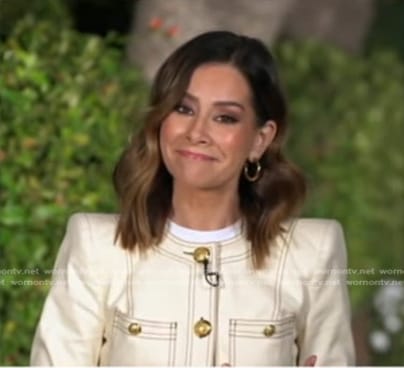 Rebecca's ivory contrast stitch jacket on Good Morning America
