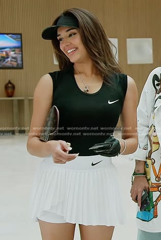 Saba's white pleated tennis skirt on The Real Housewives of Dubai