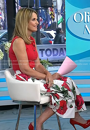 Savannah's red sleeveless polo and floral print skirt on Today
