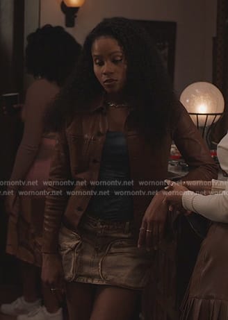 Simone's brown leather jacket on All American Homecoming