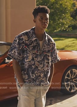 Will's blue floral print shirt and denim shorts on Bel-Air