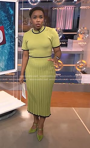 Zinhle's yellow contrast trim pleated dress on NBC News Daily