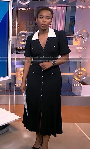 Zinhle's black contrast collar dress on NBC News Daily