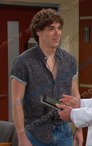 Aaron's black floral short sleeve shirt on Days of our Lives