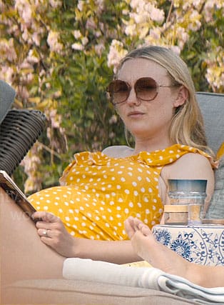 Abby's yellow dotted swimsuit and sunglasses on The Perfect Couple