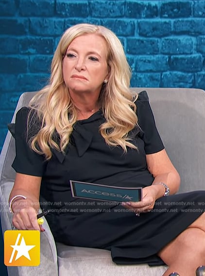 Alison Triessl's navy tie neck dress on Access Hollywood