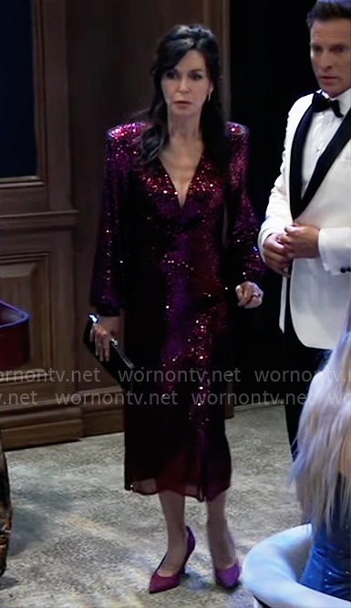 Anna's dark red sequin midi dress on General Hospital