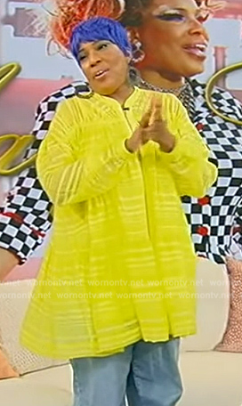 Macy Gray's yellow sheer mini dress on Tamron Hall Show