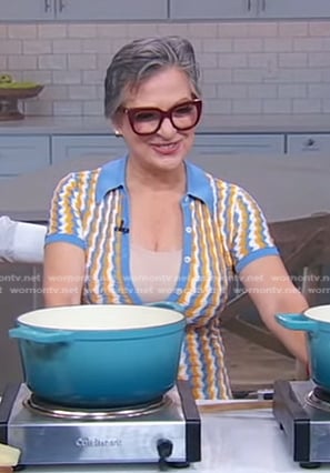 Caroline Manzo's blue and orange knit polo dress on Good Morning America