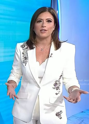 Chloe Melas's white embellished blazer on NBC News Daily