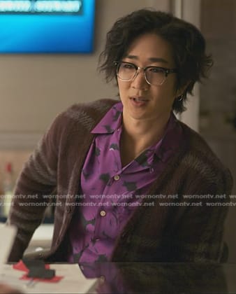 Daniel's purple floral shirt and plaid cardigan on Reasonable Doubt