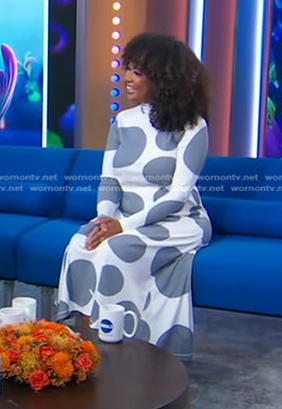 Danni Washington's white and grey polka dot dress on Good Morning America