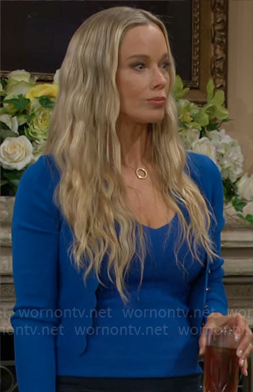 Donna's blue scalloped trim cardigan on The Bold and the Beautiful