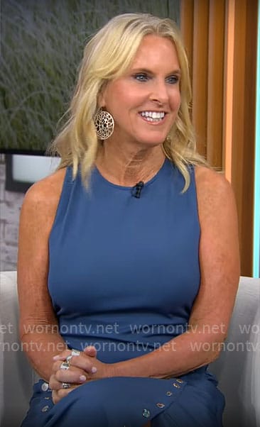 Elin Hilderbrand's blue snap button dress on CBS Mornings