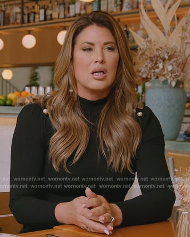 Emily's black pearl shoulder top on The Real Housewives of Orange County