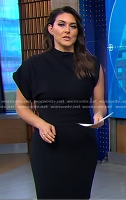 Erielle's navy asymmetric sleeve dress on Good Morning America