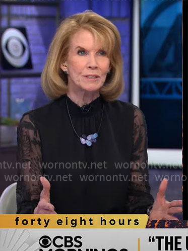 Erin Moriarty's lace sleeve blouse on CBS Mornings