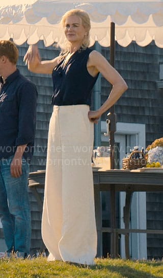 Greer's navy sleeveless top on The Perfect Couple
