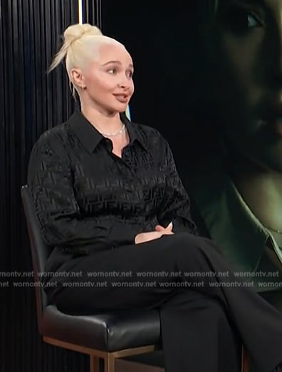 Hayden Panettiere's black FF logo shirt on E! News