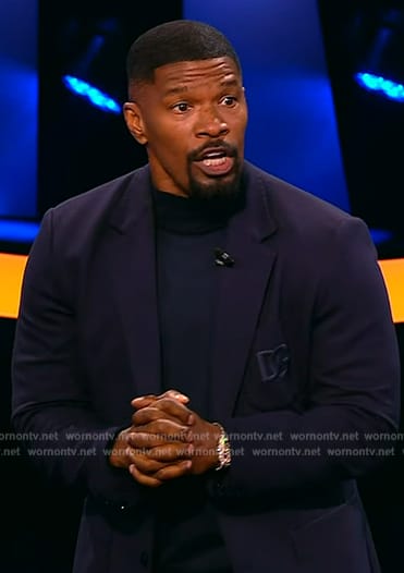 Jamie Foxx's navy embroidered blazer on Beat Shazam