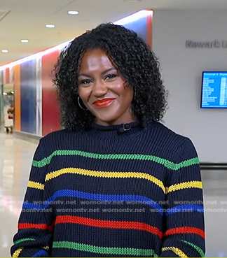 Janai's multicolor striped knit sweater on Good Morning America