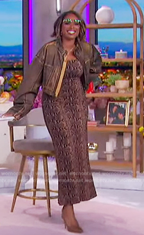 Jennifer's snake skin print dress and leather jacket on The Jennifer Hudson Show