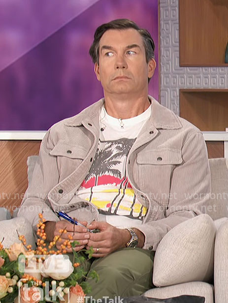 Jerry's grey corduroy overshirt on The Talk