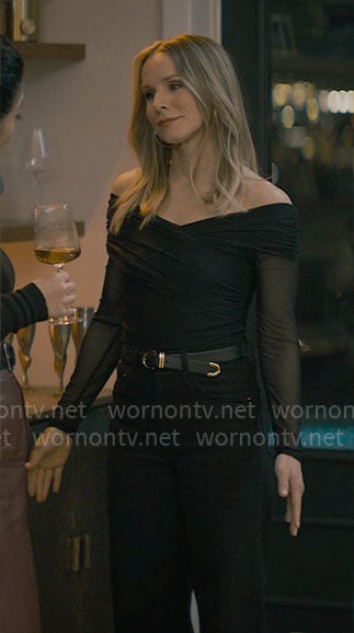 Joanne's black mesh off-shoulder top on Nobody Wants This