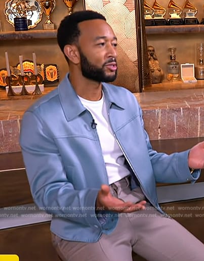 John Legend's blue zip front jacket on Access Hollywood